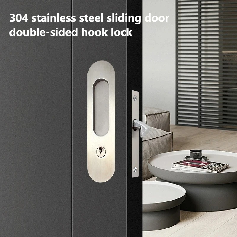 304 Stainless Steel Sliding Door Double-Sided Hook Lock With Key Sliding Door Lock Barn Door Plug-in Lock Balcony Sliding Doors