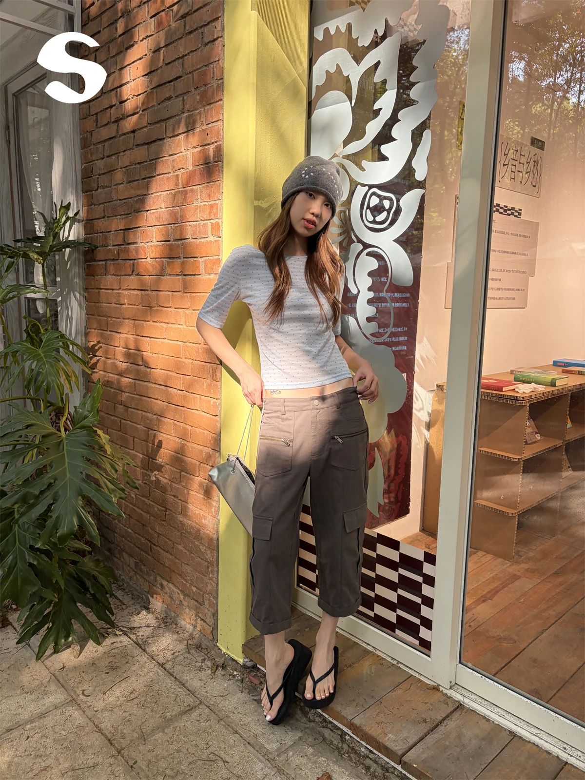 Low Waist Washed Casual Straight Leg Workwear Seven Inch Pants for Women Summer Korean Style Commute Multi Pocket Leisure Pants
