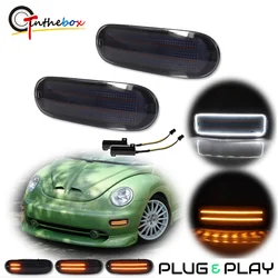 Amber Dynamic LED Car Front Turn Signal Lights w/ White DRL Driving Lights For VW Beetle 1998 1999 2000 2001 2002 2003 2004 2005