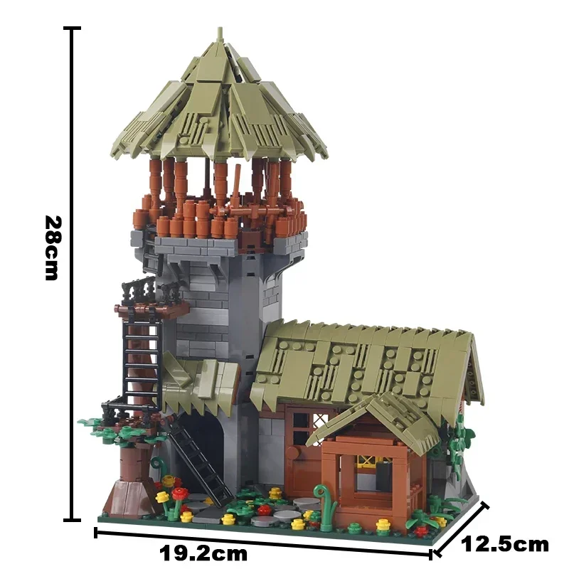 Średniowieczny Dom Warsztat Łucznika Klocki Konstrukcyjne Model Architektoniczny Chata z Dachem z Trawy Chatka z Drewna Zestaw Klocków Zabawki Prezent Dla Dziecka