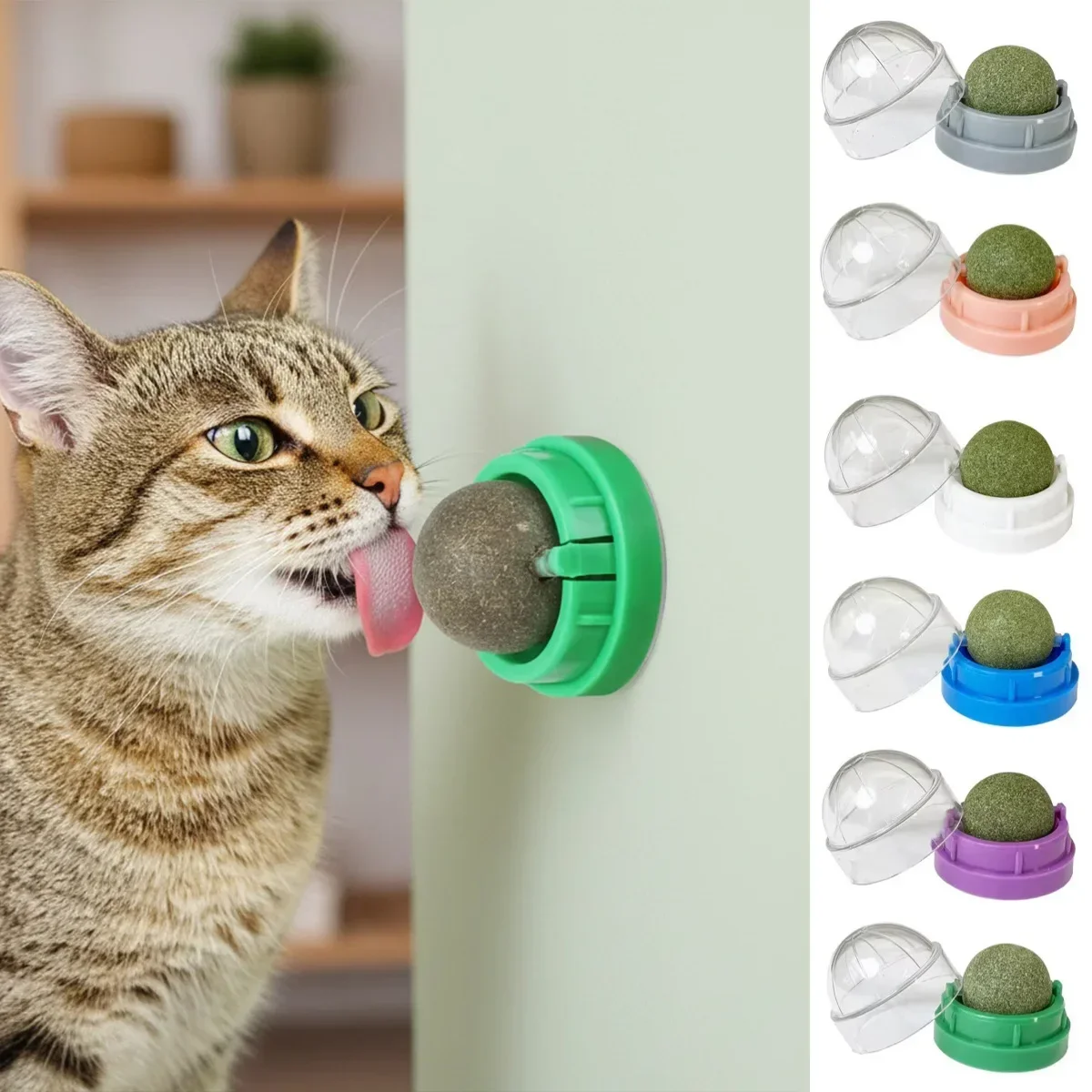 Natural Catnip Cat Wall Stick-on Ball Toys Removes Balls to Promote Digestion Healthy Natural Nip Lick Ball for Cats Molar Teeth
