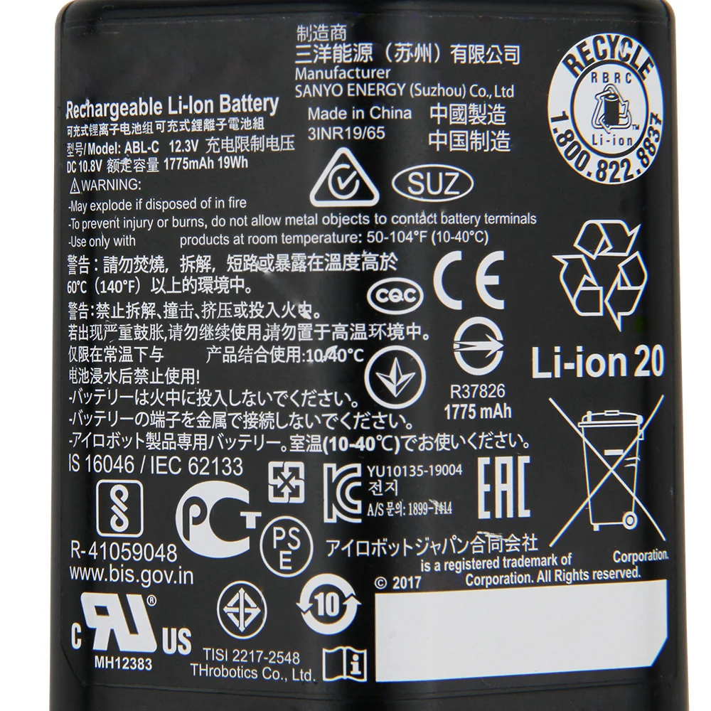 Rechargeable Li-Ion Battery ABL-C For iRobot Braava Jet M6 Ultimate Robot Mop 1775mAh 10.8V