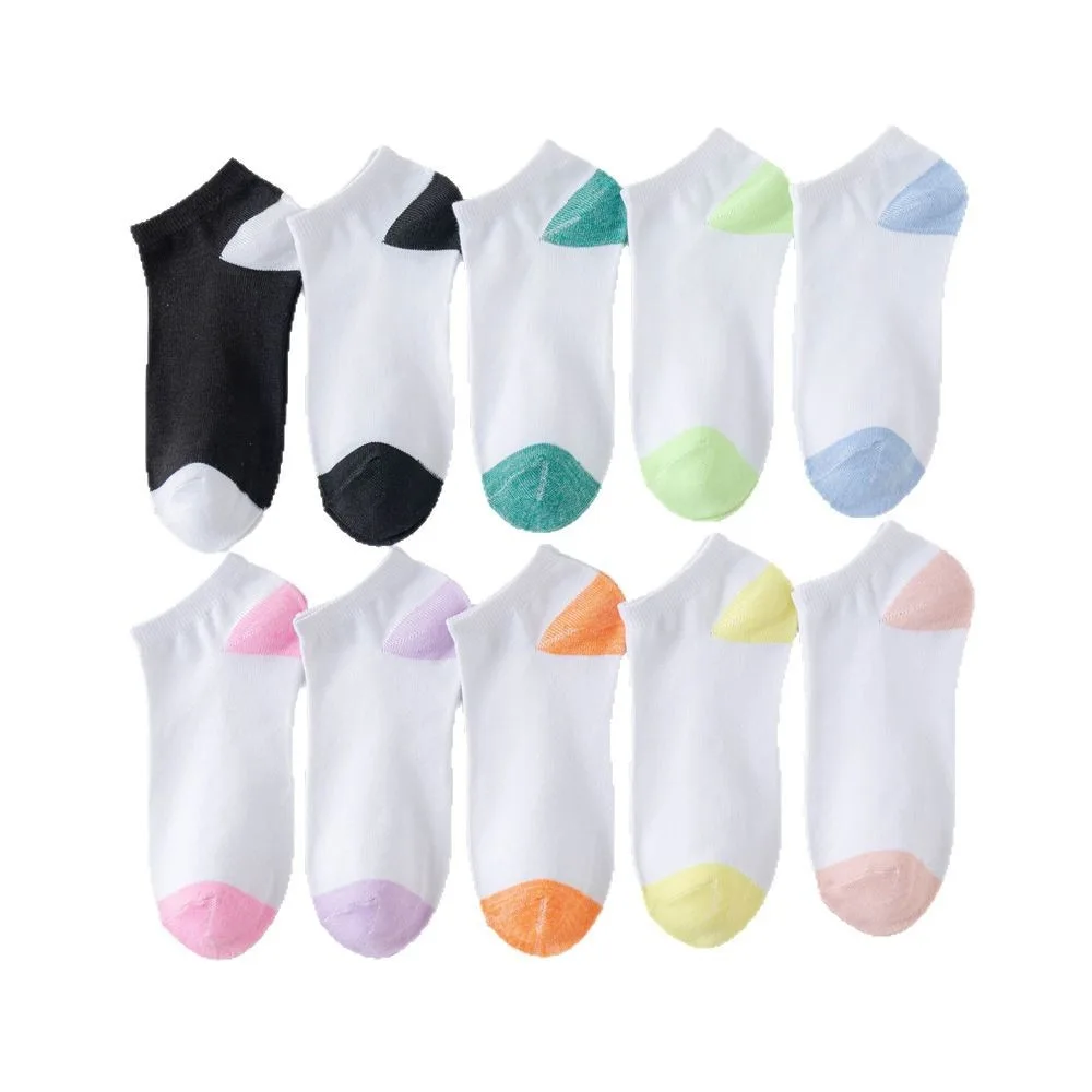 

10Pairs Patchwork Women Ankle Tube Socks Non-slip Breathable Summer Boat Socks Sweat-Absorbing Short Invisible Socks Sports