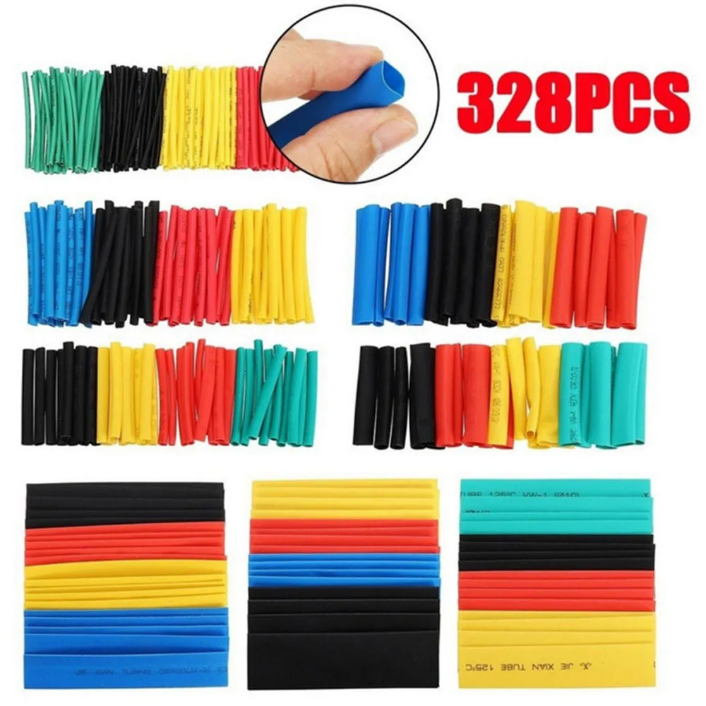 127-328pcs Heat-shrink Tubing Thermoresistant Tube Heat Shrink Wrapping Kit Electrical Connection Wire Cable Insulation Sleeving