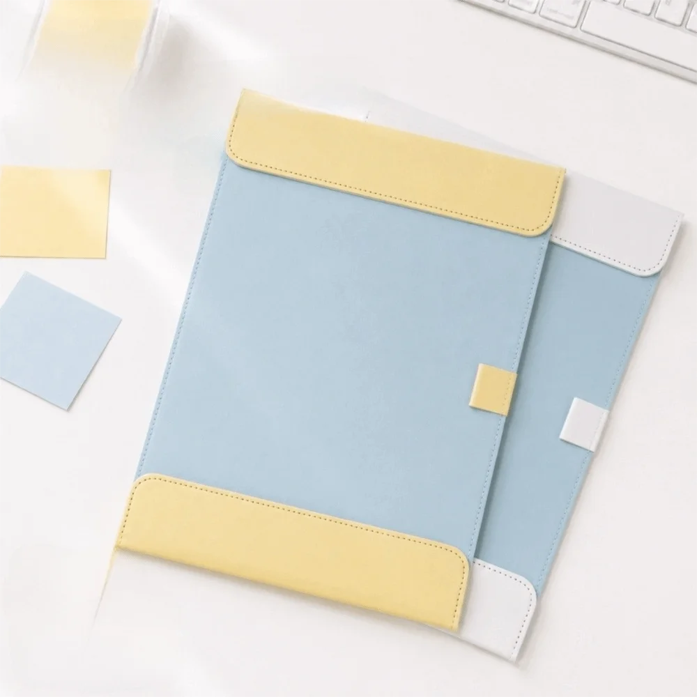 A4 size Leather Clipboard Contrast Color Widening Design Clipboard Folder PU Leather Magnetic Closure A4 Clipboard