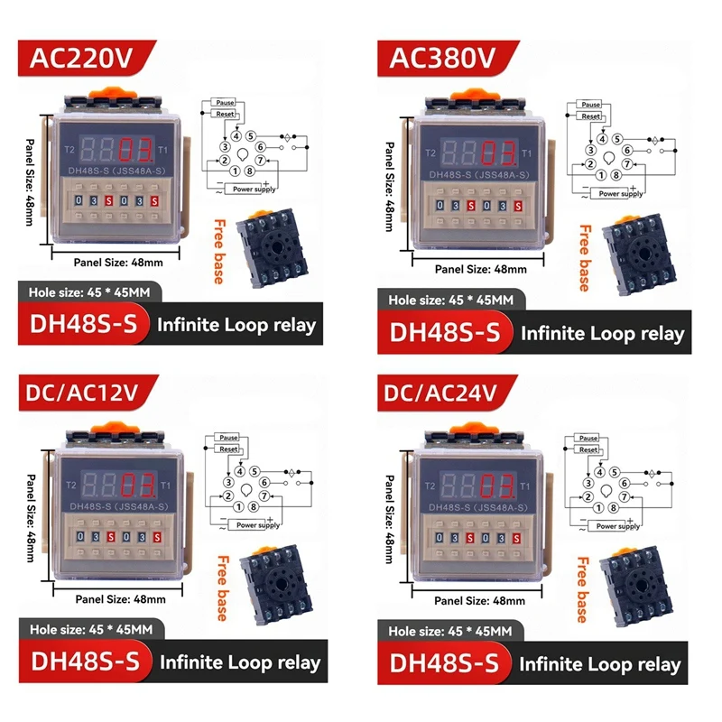 DH48S-S 12V Time Relay Repeat Cycle With Socket DH48S Series Delay Time With Base