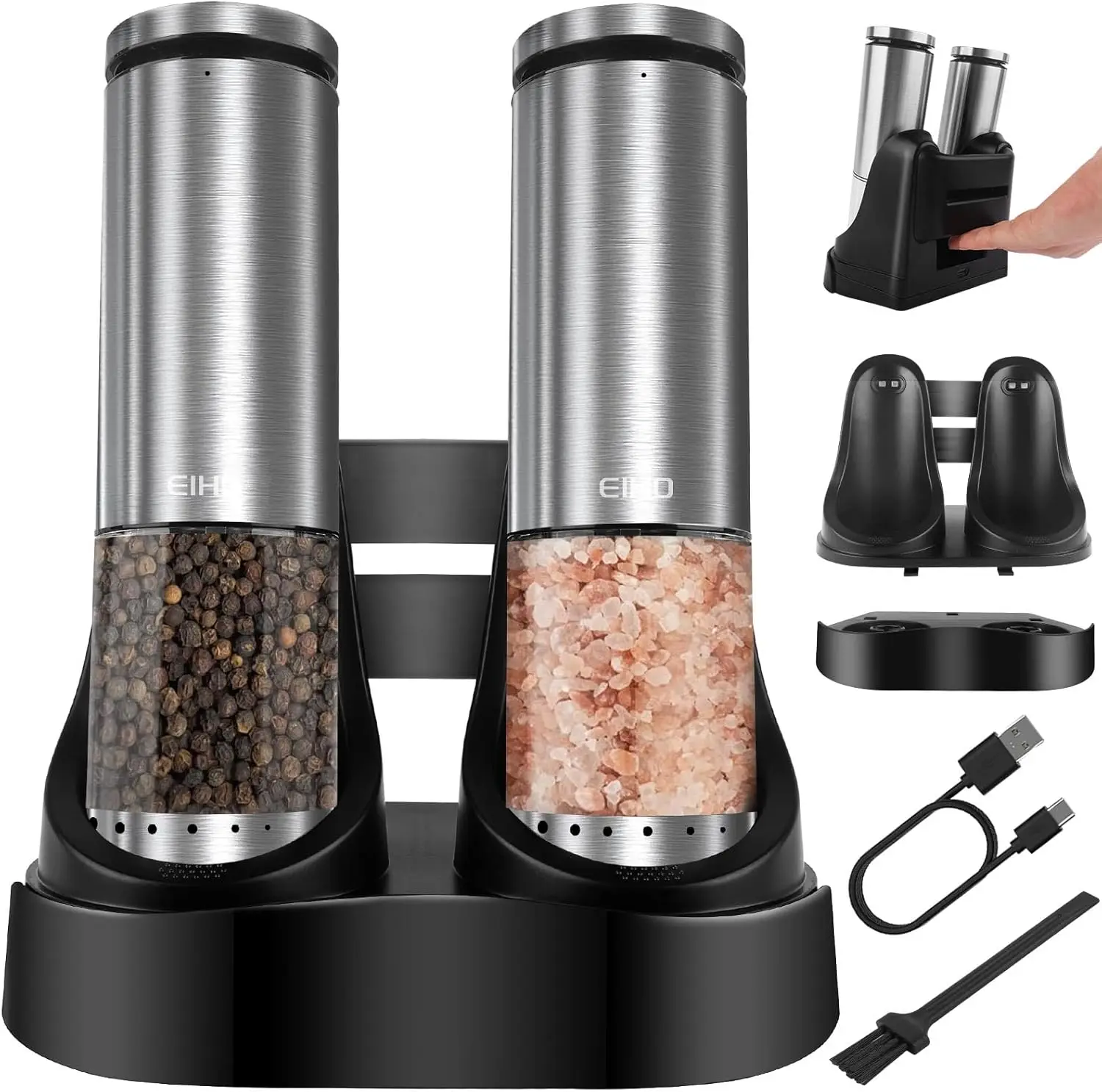 

Electric Salt and Pepper Grinder Set Rechargeable, External Adjustable Coarseness, Automatic Salt & Pepper Shakers Mills