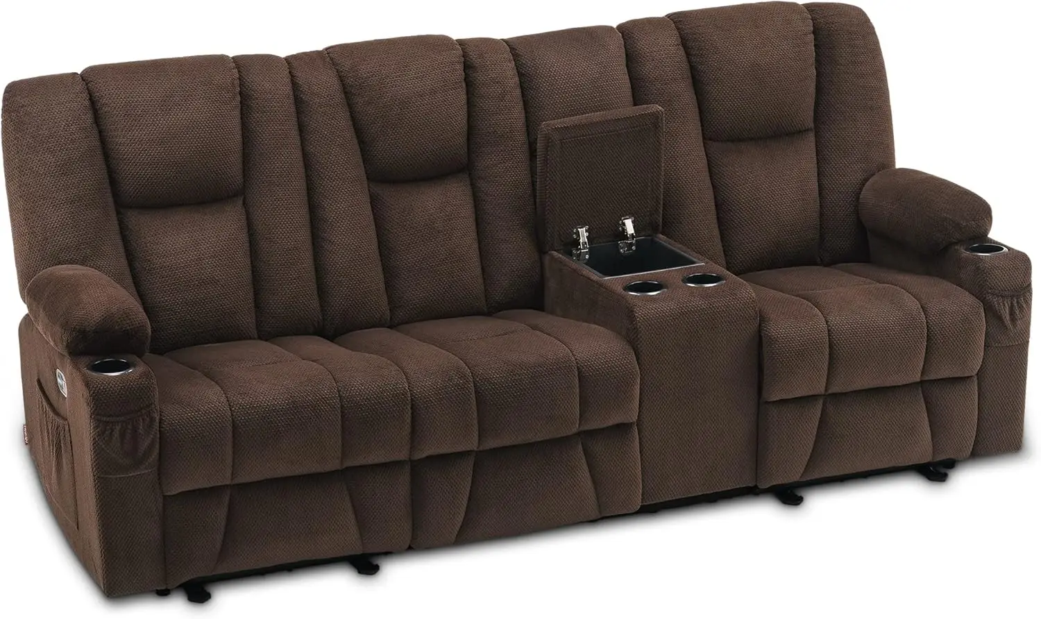 

Power Reclining Sofa with Heat and Vibration,USB Ports, Cup Holders,3-Seat Dual Recliner Sofa with Console for Living Roo