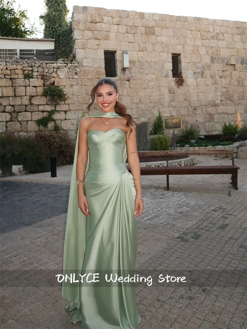 

Green Sweetheart Strapless Evening Dress With Ribbons Elegant Mermaid Bridesmaid Dress Wedding Party Gown Customized