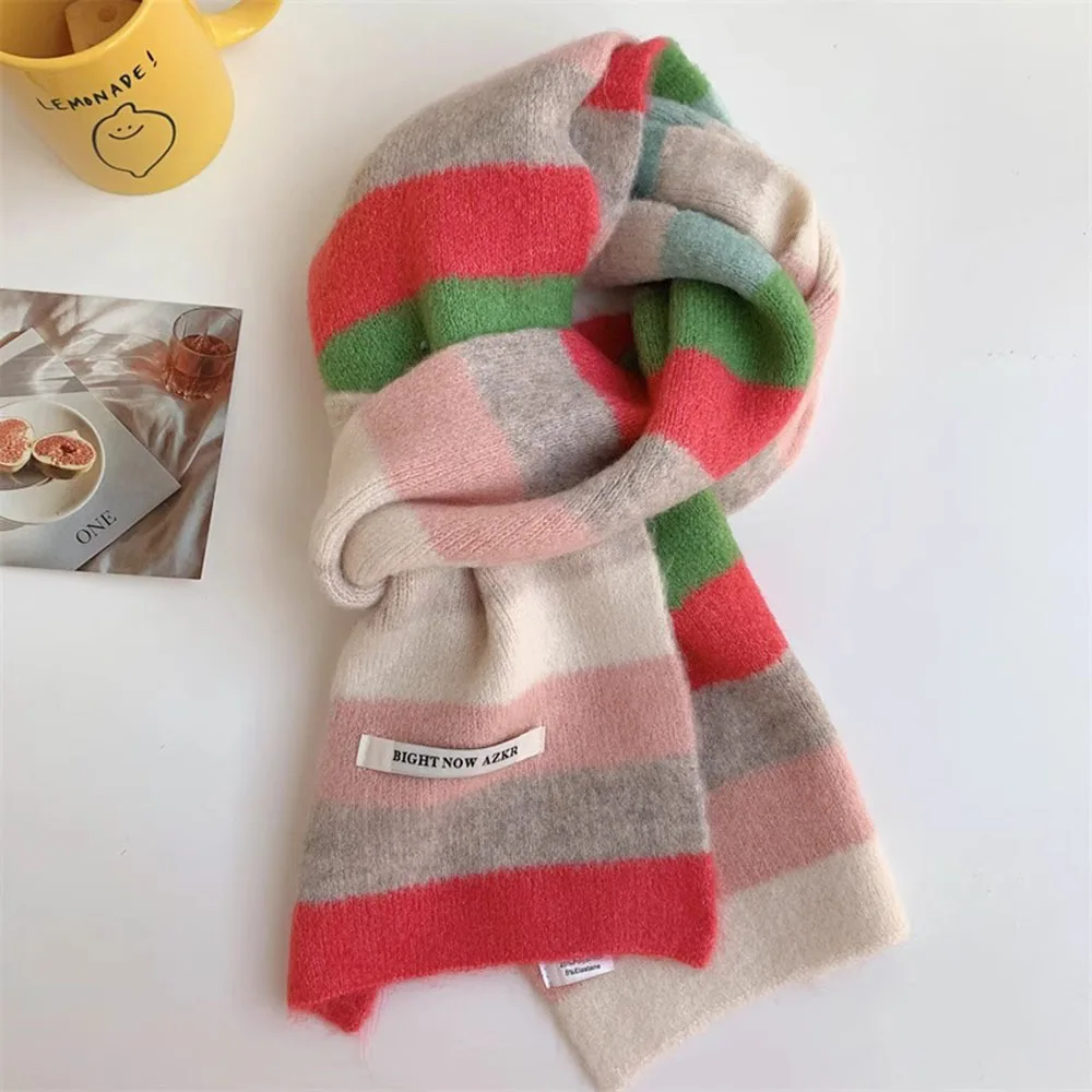 

Fashion Multicolor Stripe Scarf Warm Winter Small Narrow Shawl Women Lovely Fashion Casual Scarves For Women Mohair Scarf