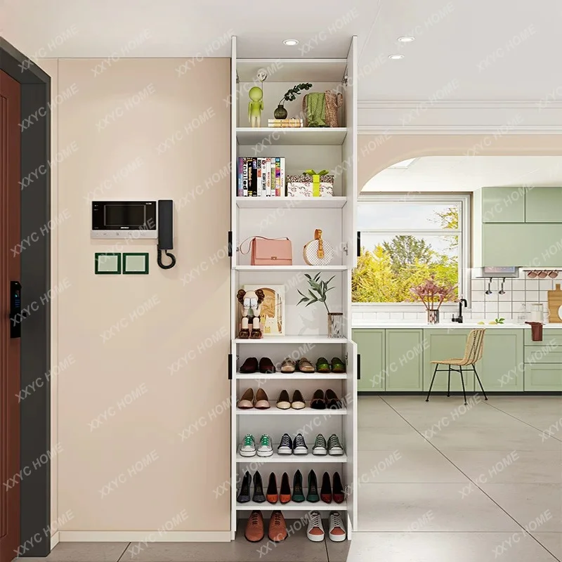 Kitchen shelves, side cabinets, high cabinets, integrated sliding doors against the wall, refrigerator cabinets