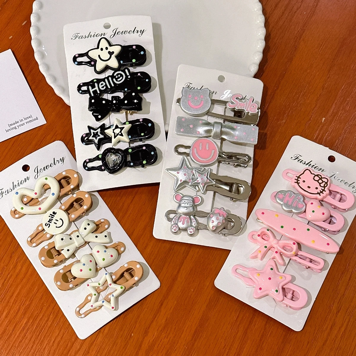 8sets Cartoon Kitty Hairpins Baby Girls Bow Headwear Children Snap Hair Clip Dopamine Cute Bunny Knot Alloy Silver Barrettes