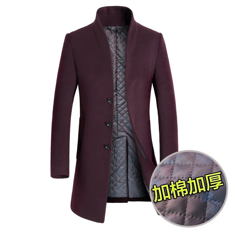 Outono inverno casaco de lã masculino de alta qualidade cor sólida gola moda casacos casuais jaqueta masculina casaco de inverno 6xl