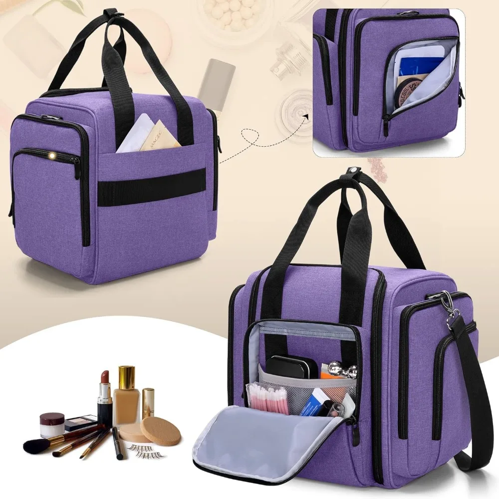 Imagem -04 - Bolsa de Maquiagem com Bolsas Internas Removíveis Bolsas Cosméticos Multifuncionais Detém Makup Suprimentos de Cabelo Patente Pendente Bolsas Cosméticos Roxos