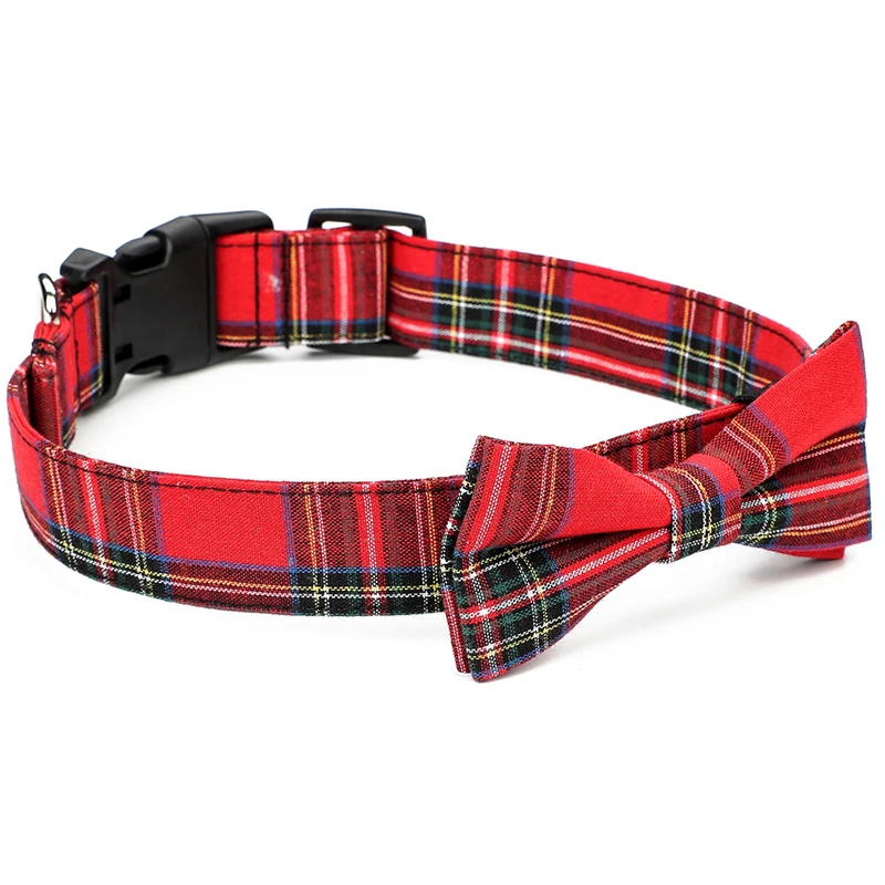 Nylon Pets Dog Collar For Large Dogs Classic Plaid Bow-Knot Adjustable Buckle Medium Breed Collar Perro Grande Breakaway Durable