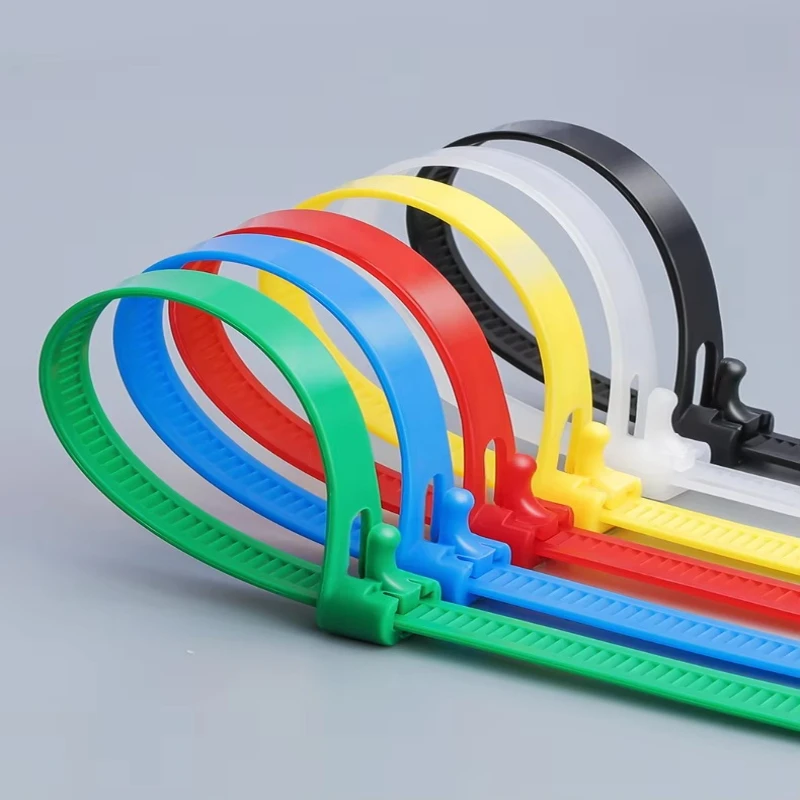 20pcs Plastic Reusable Cable Zip Ties 8*200/250/300/450 Releasable Nylon Adjust Loose Slipknot Recycle Detachable Bundle 5*200