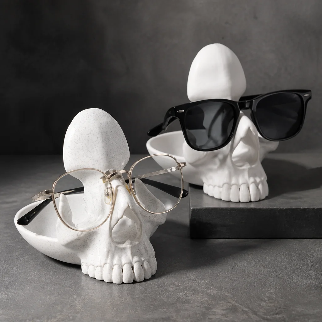 1pc 3D Printed Skull Shape Storage Tray Multifunctional Eyeglasses Stand & Jewelry Dish for Rings Earrings Bedroom Decor