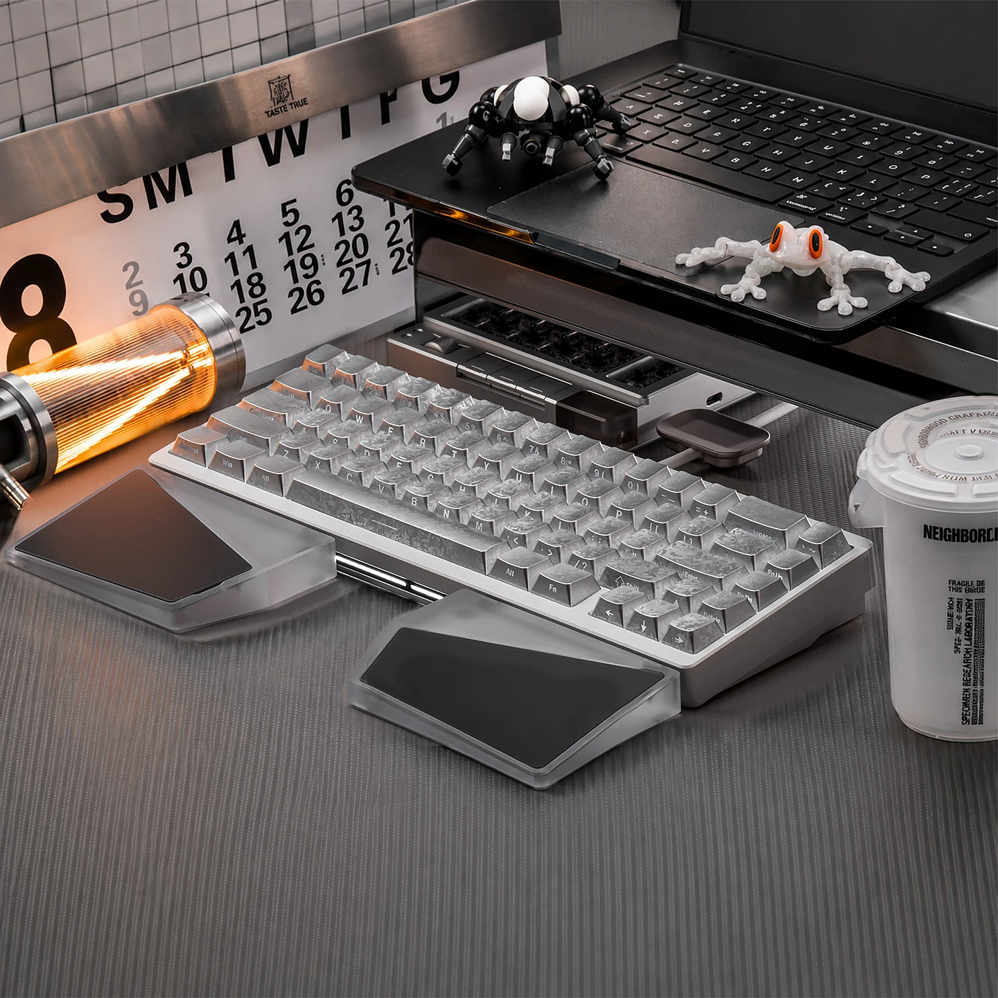 Silver Carbon Keycaps Metallic Silver Powder Cherry Profile Side-Print Shine-Through Keycaps For MX Switch Mechanical Keyboard