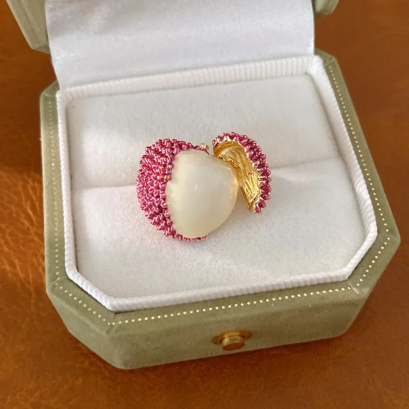 Cute Sweet Lychee Fruit Brooch for Women Red Enamel Vivid Charm Brooch Pin Office Party Jewelry Gift