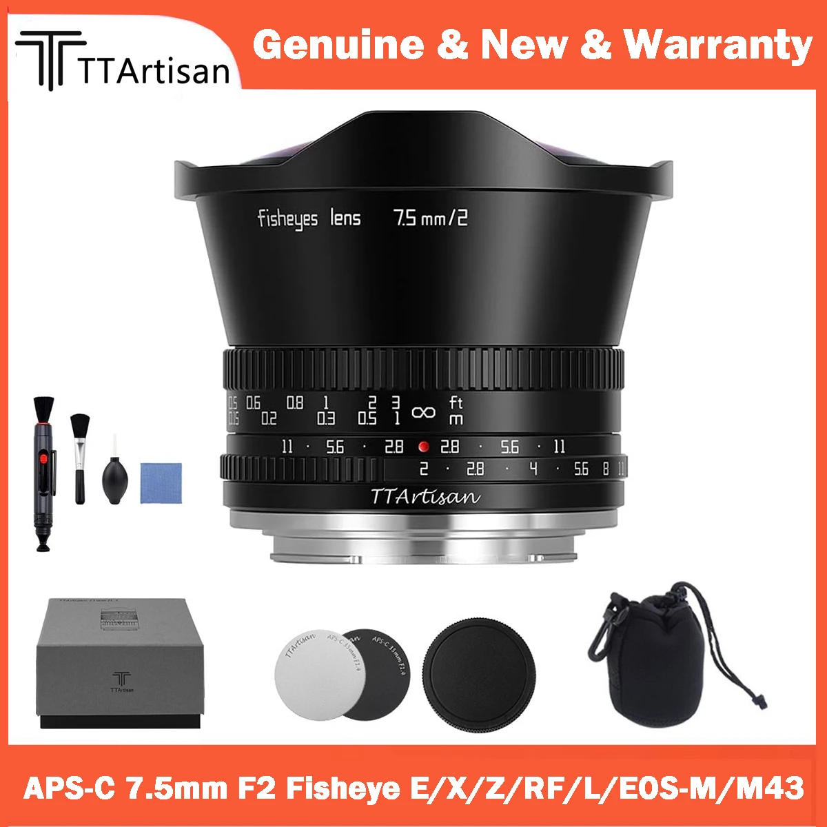 TTArtisan 7.5mm F2 APS-C Wide Angle Fisheye Lens for Sony E Fuji X Canon M Nikon Z Leica L Panasonic Olympus M43 Camera Lenses