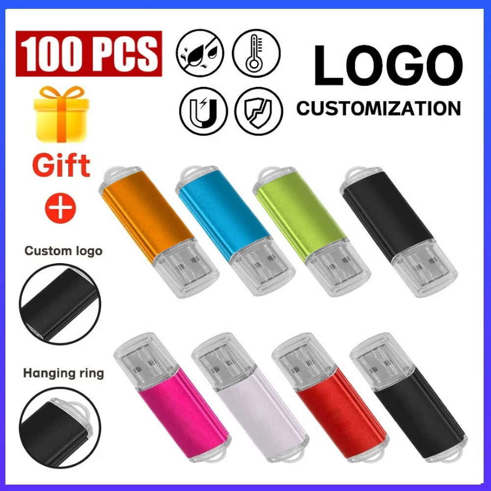 

100pcs Free custom Logo Wholesale Price Metal Usb 2.0 Flash Drive 4GB 8GB Usb Pendrive 64GB Memory Stick Gifts Waterproof U-disk