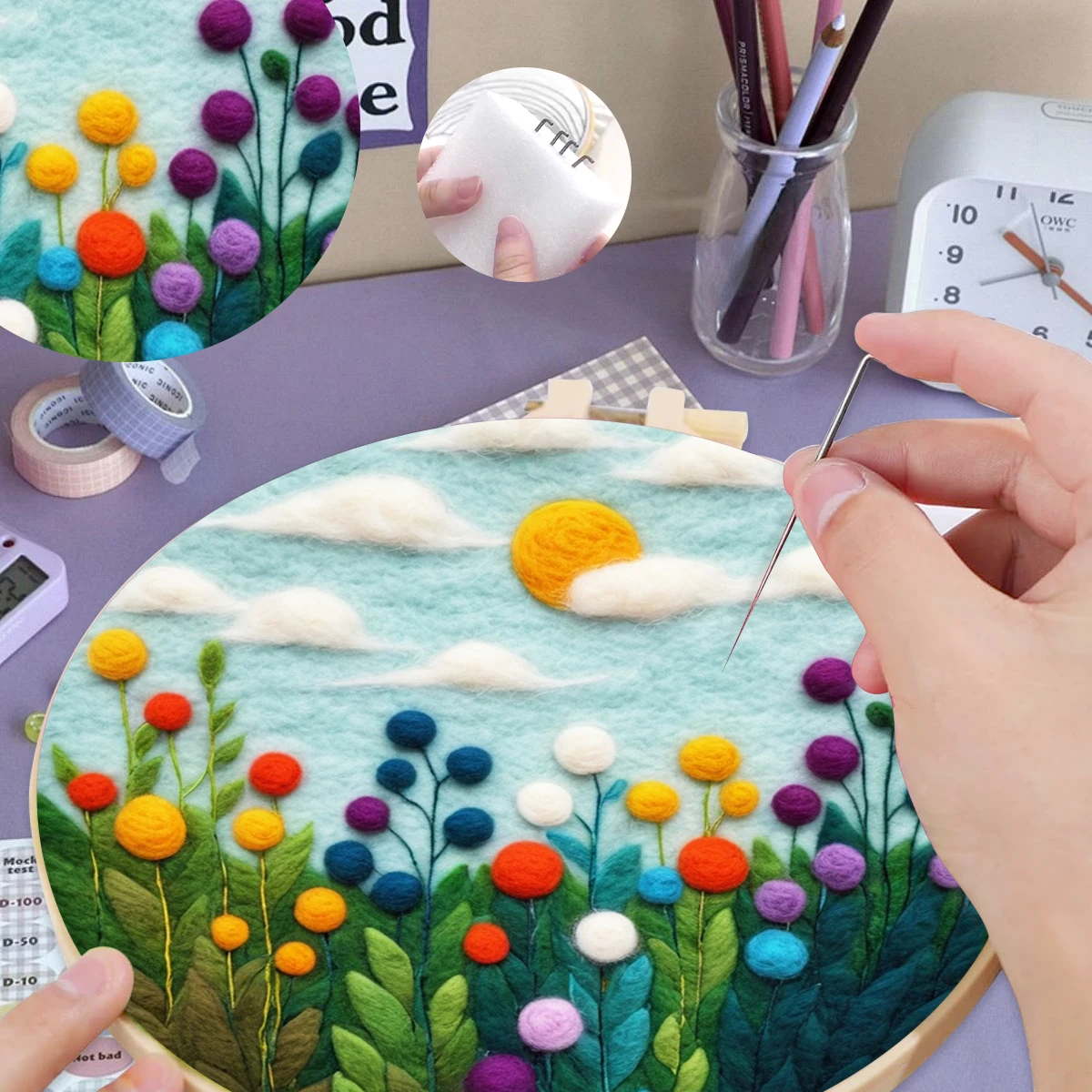 

SDOYUNO Wool Felt Package Beginners Painting Complete Needle Felting Starter Tools With Storage Box flowers Set For Handicraft