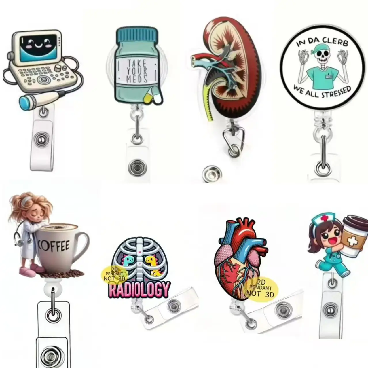 

2d flat 1pc coffee Themed Retractable Badge Holder with ID Clip - Acrylic Medical Staff Name Tag Reel for Nurse,Doctors, RN, LPN