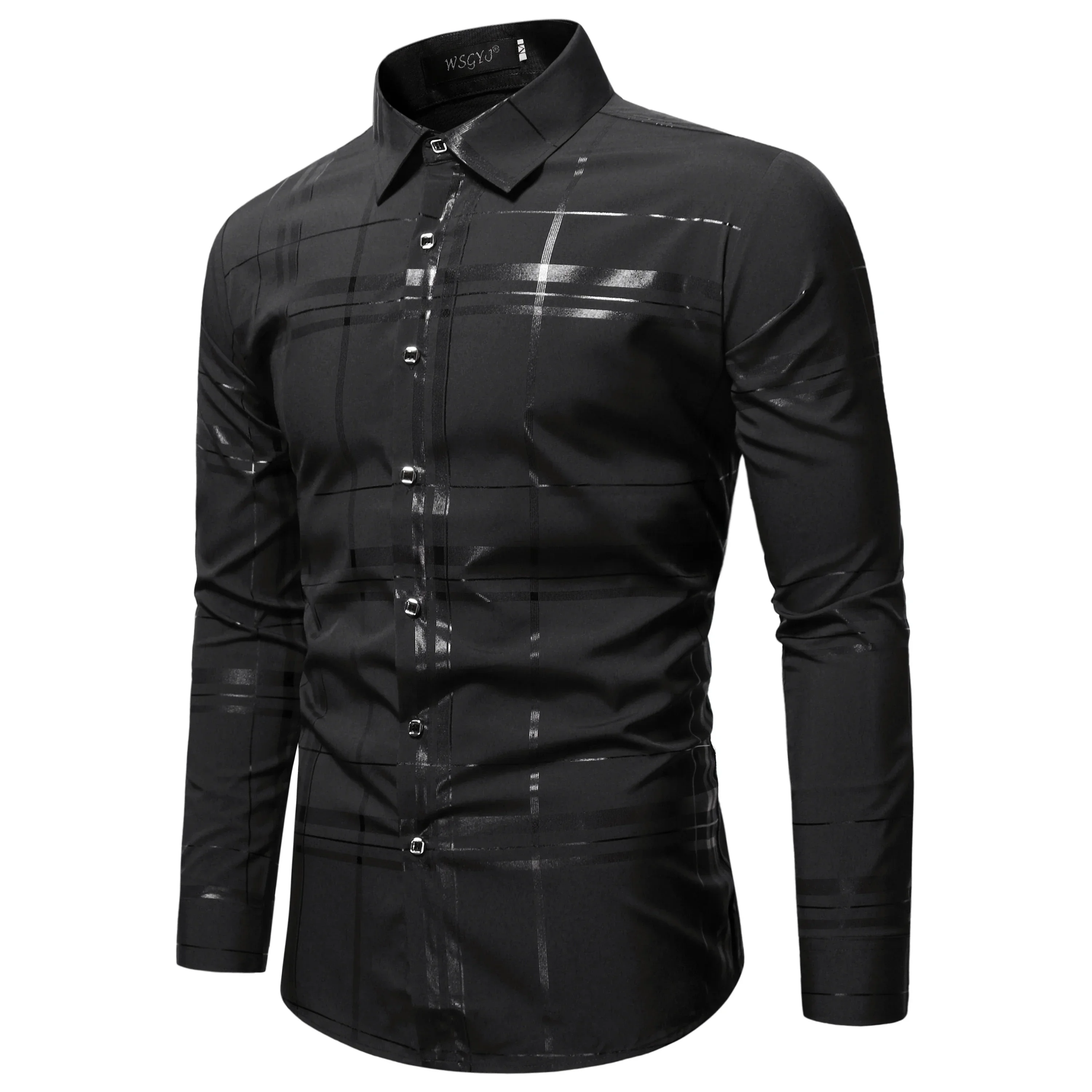 

New Spring Fashion Printed Men's Shirt Black Long Sleeved Solid Color Male Brand Striped Shirt For Men