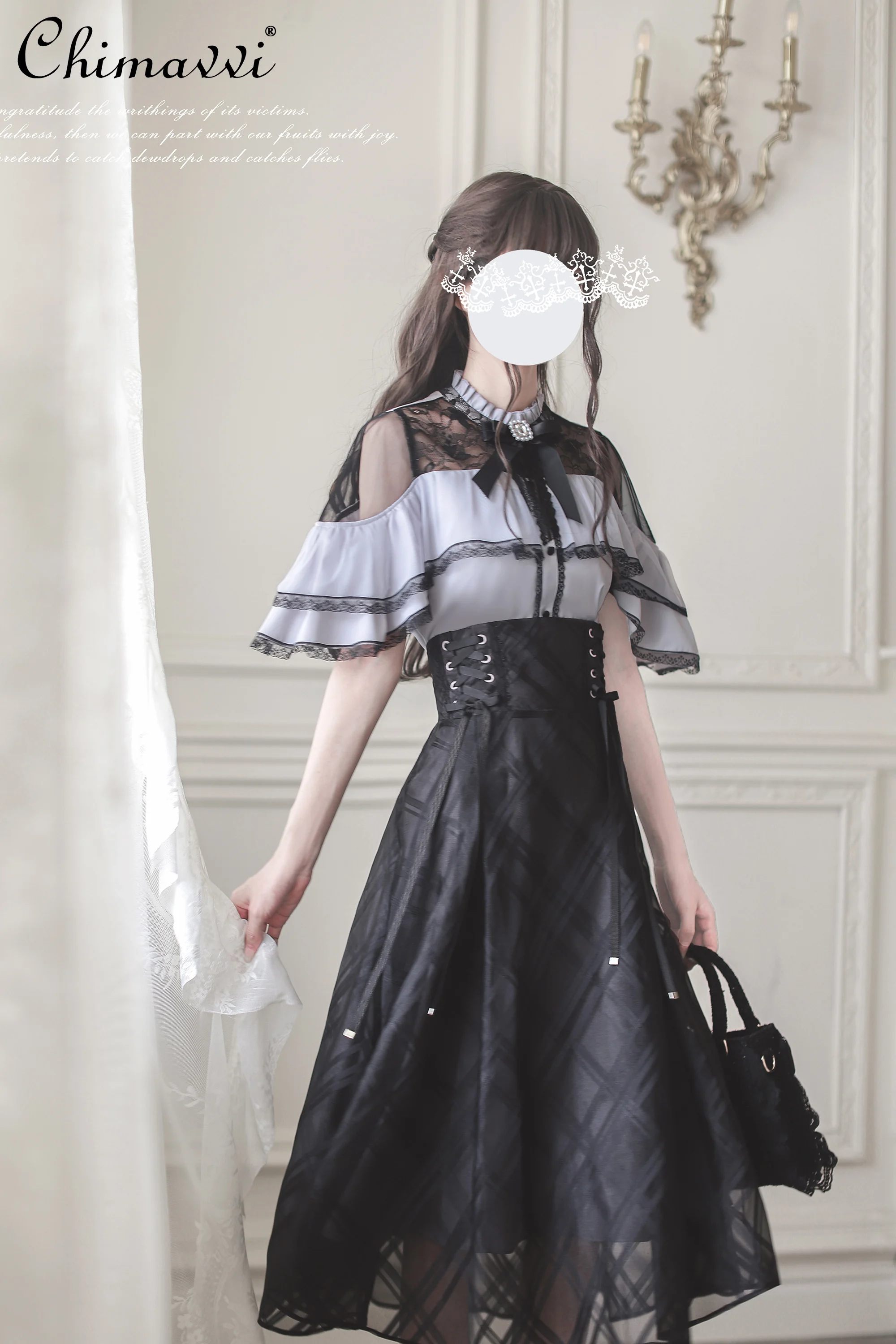 

Original Japanese Gentle and Elegant Skirt Set 2025 Summer New Sweet Girl Cape Flying Sleeve Shirt + Skirt Lolita Two-piece Set