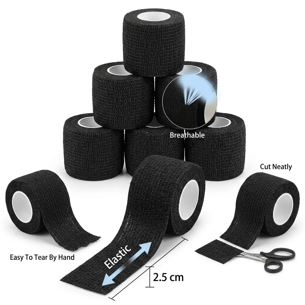 2.5CM Tattoo Grip Bandage Cover Black Self-Adhesive Elastic Wrap Anti-Slip Machine Handle Tape Professional Tattoo Accessories