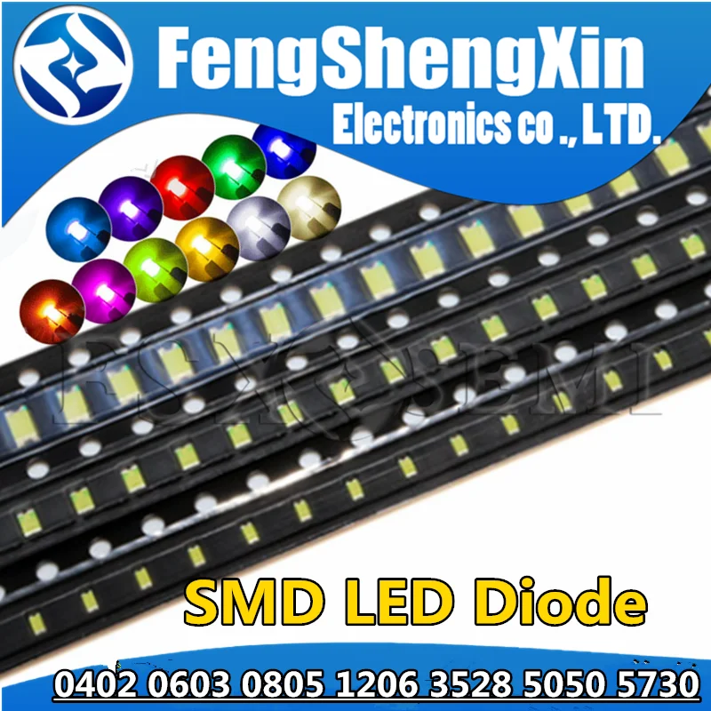 100pcs 0402 0603 0805 1206 3528 1210 5050 5730 SMD LED Red Yellow Green White Blue light emitting diode Clear LED Light Diode