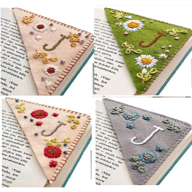 4 Pcs Spring, Summer, Autumn And Winter Bookmark Embroidery Bookmarks Hand-Embroidered Corner Decoration(J)