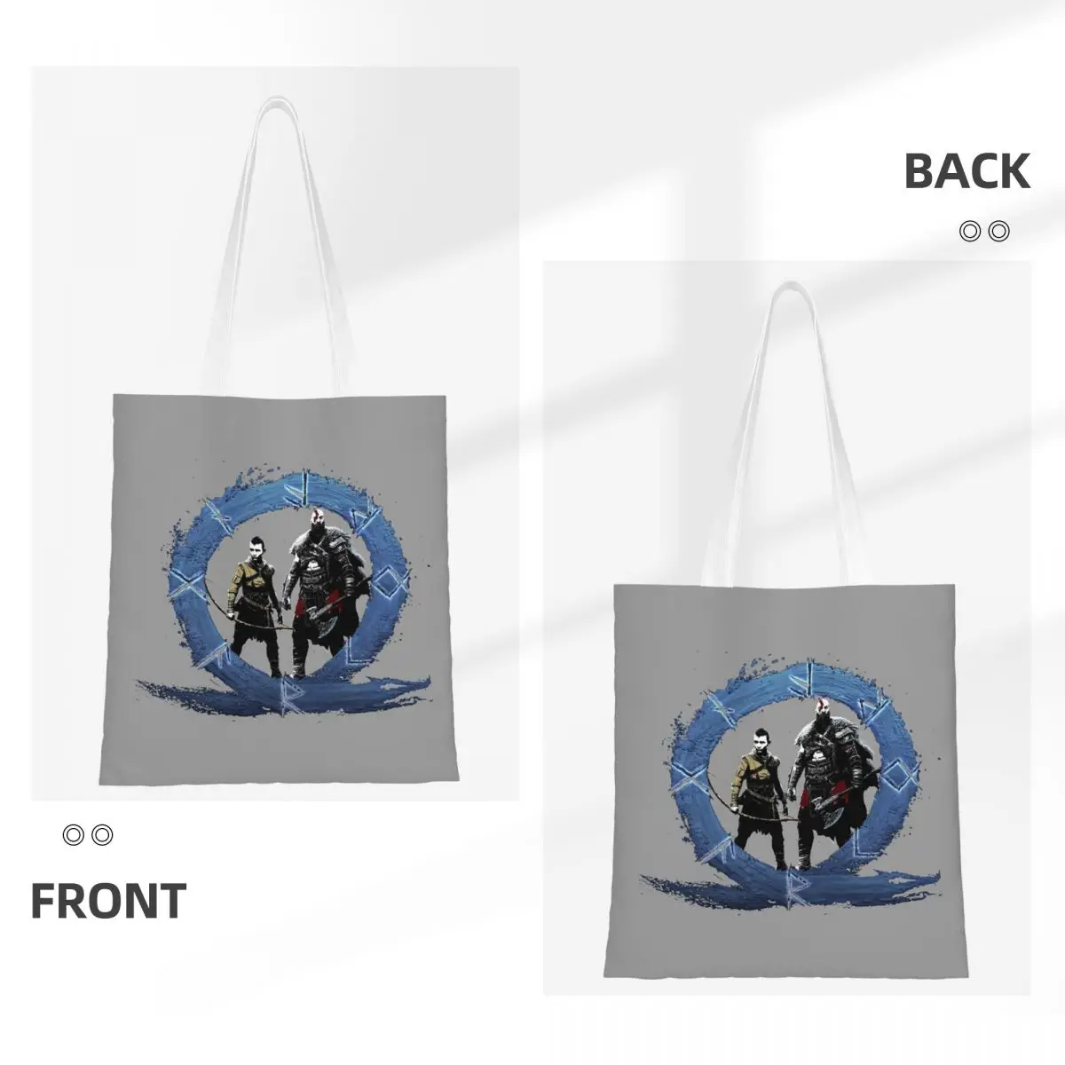 Men God Of War Kratos Game Shopping Bags Foldable Canvas The Tote Bag Ladies Shoulder Tote Travel Handbag