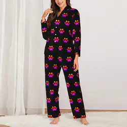 Neon Dog Paws Pajamas Set Spring Cute Animal Romantic Night Sleepwear Woman 2 Pieces Casual Oversized Custom Nightwear Gift