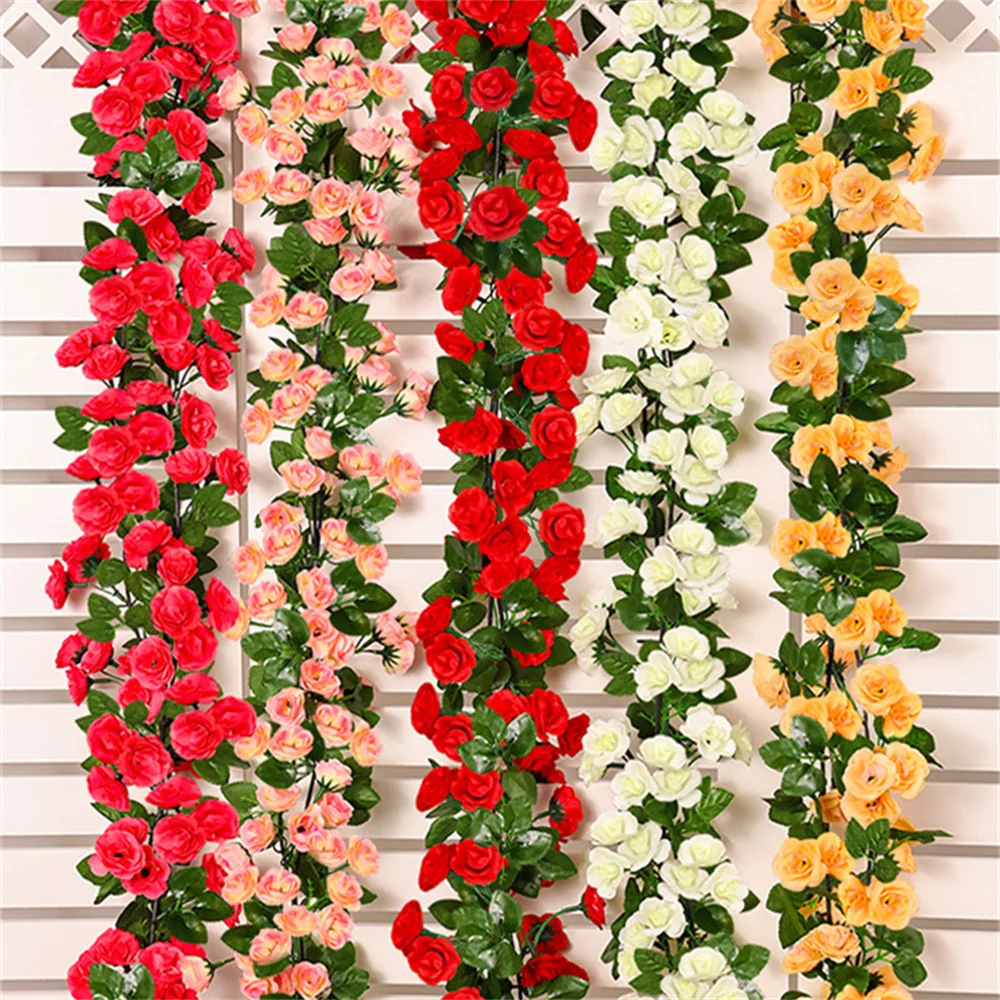 5Pcs Artificial Rose Vine for Home Decor – Faux Plastic Flower Garland for Wrapping AC Pipes Radiators  Living Room Accents A058