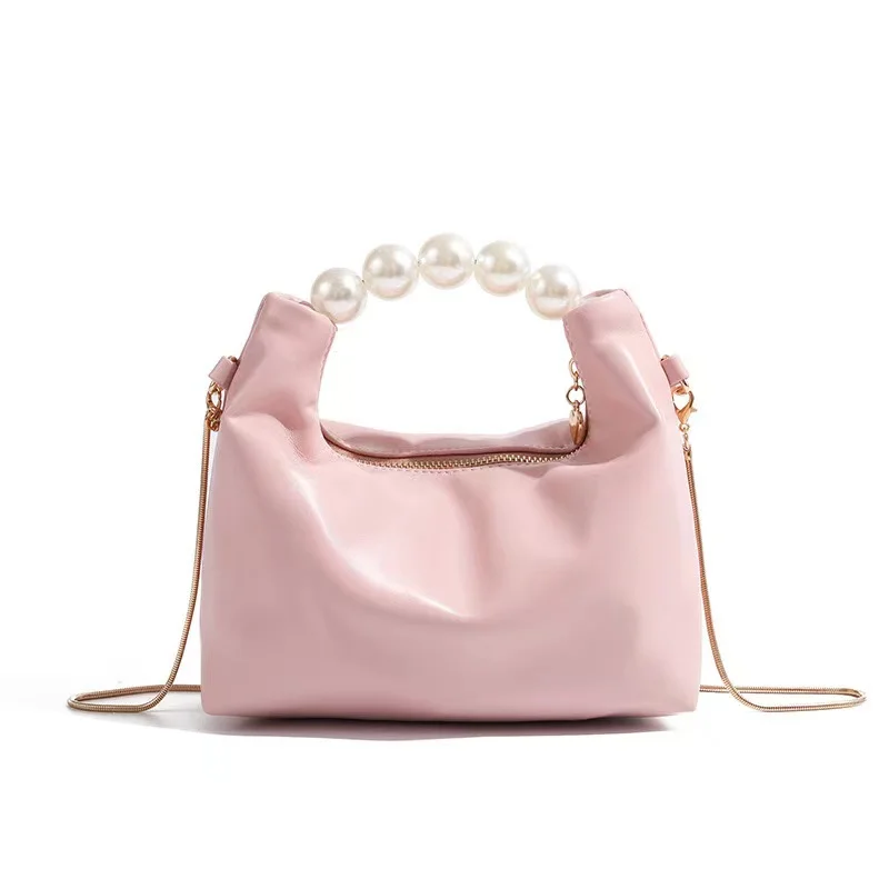 Amiqi Elegante bolso rosa con asas adornadas con perlas Diseño elegante Material de calidad Ideal para mujeres concientes de moda