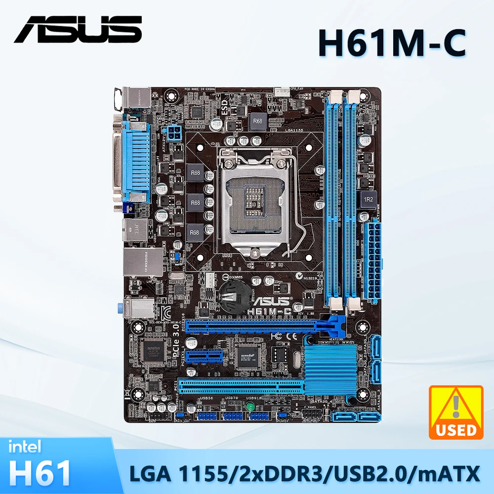 

ASUS H61M-C материнская плата LGA 1155 поддерживает Core i3-2130 3770 2600 3570 3450 3330 2320 3220 Intel H61 DDR3 16 Гб Micro-ATX