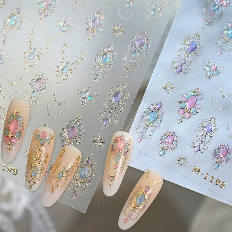 

Pink Gemstones Flower Butterfly Vintage Photo Frame Ethnic Palace Style Irregular Clock Moon Star Heart Nail Art Stickers Decals