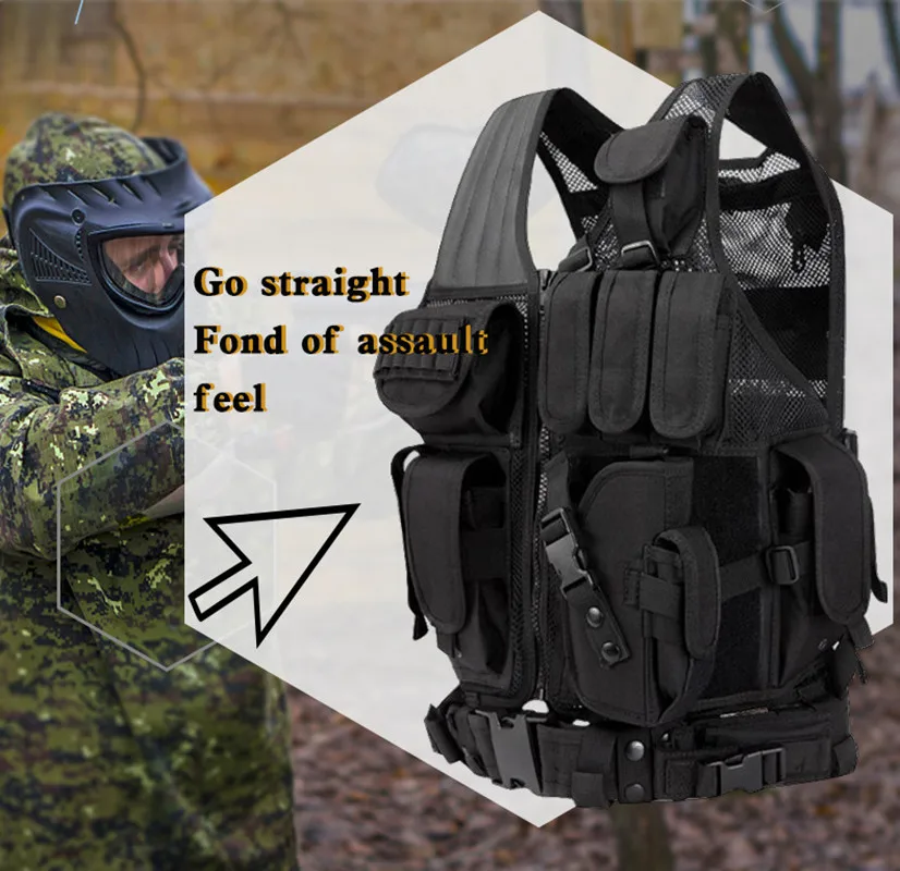 Adjustable Security Clothes Swat Tactical Vest Swat Jacket Chest Rig Multi-Pocket Molle Army CS Training Camping Accessories