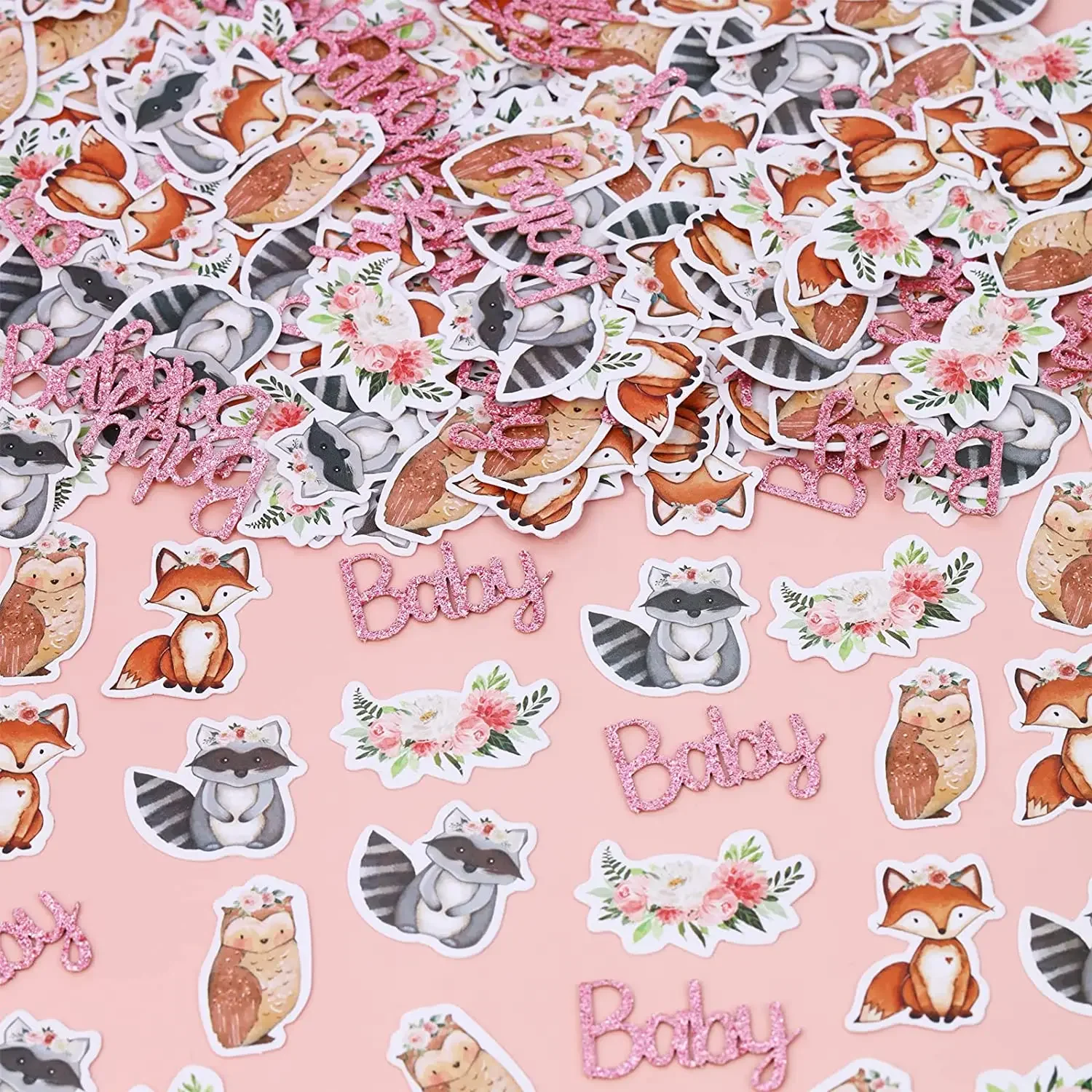 

Woodland Animal Table Confetti, Baby Shower Decoration, Girl, Foxes, Pink Table Scatter, Jungle Birthday Party Supplies, 200Pcs