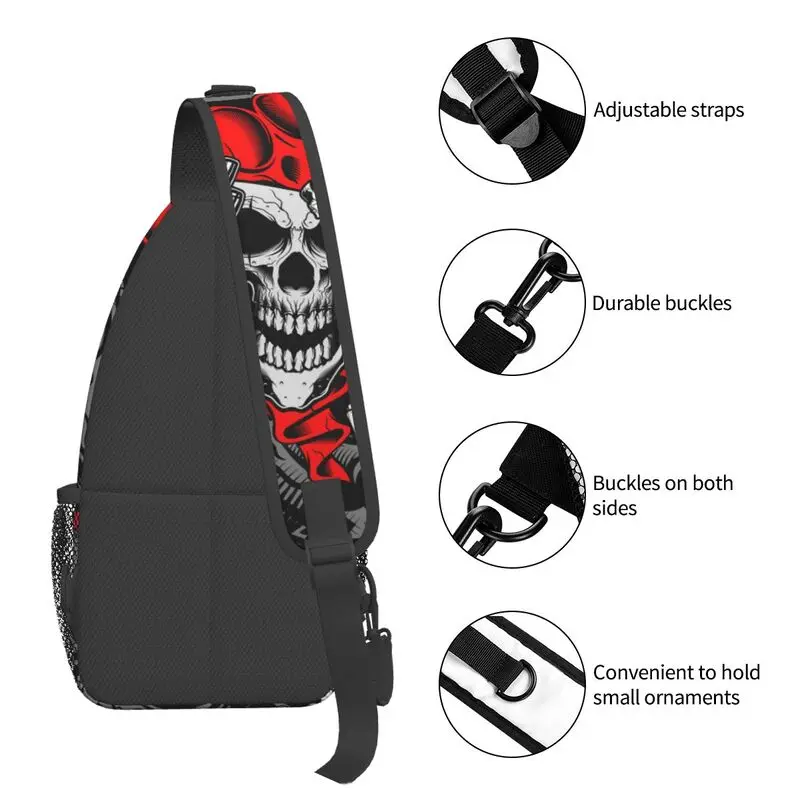 Fashion Funny Jokers Skull Gun Sling Crossbody Backpack Men Gothic Skeleton Shoulder Chest Bags for Travel Cycling