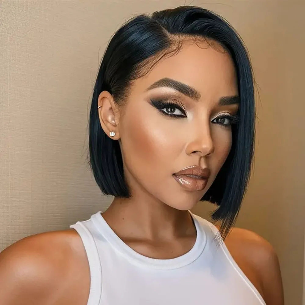 

Straight Bob Wig 13x4 HD Transparent Lace Frontal Wig 100% Human Hair Bone Straight Short Bob Wig 180 Density For Women