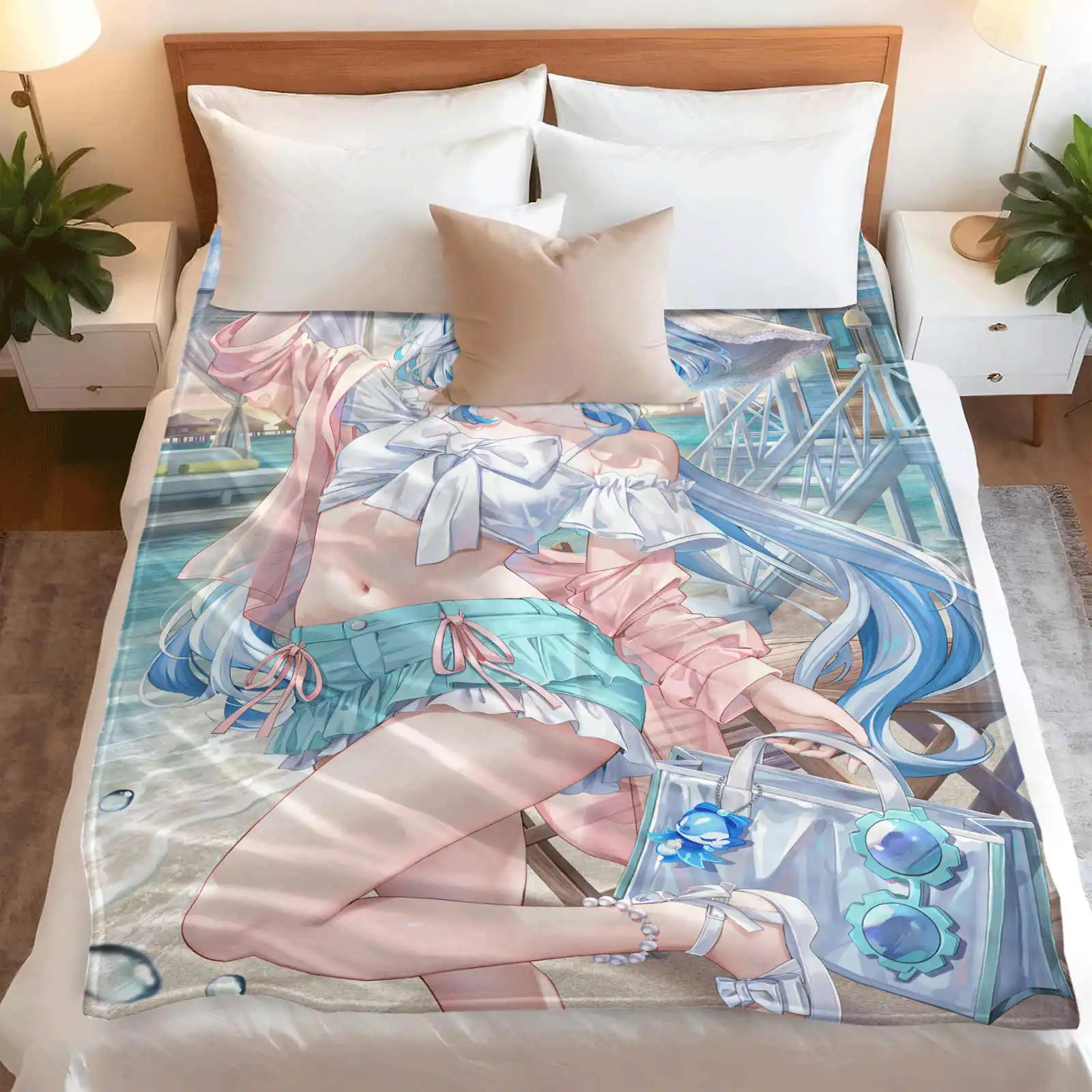 Genshin Impact  Furina   Flannel Sofa Cover Blanket Home Travel Camping Sofa Picnic Naptime Blanket