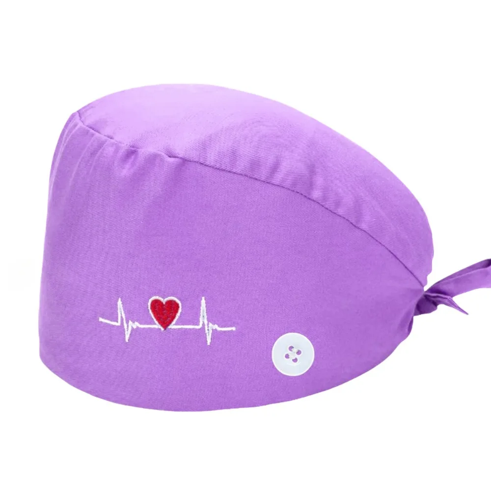 Berretto scrub tinta unita con bottone Toelettatura animali Berretti da lavoro Berretto chirurgico Cappello da lavoro da laboratorio Cappelli scrub da donna Accessori per infermiere