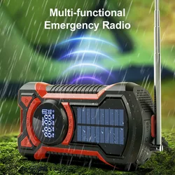 Emergency Hand Crank FM AM Radio Built-in Bluetooth Speaker Outdoor Waterproof Support Solar Cahrging SOS Alert LED Flashlight