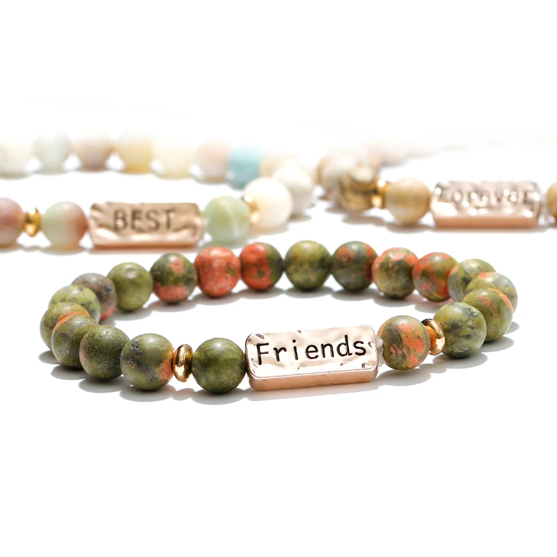 3 Pcs/Set Best Friends Forever Natural Stone Bracelet Stretch Bangle Beads Chain For Friendship Bestie Soul Mate Memorial  Gift