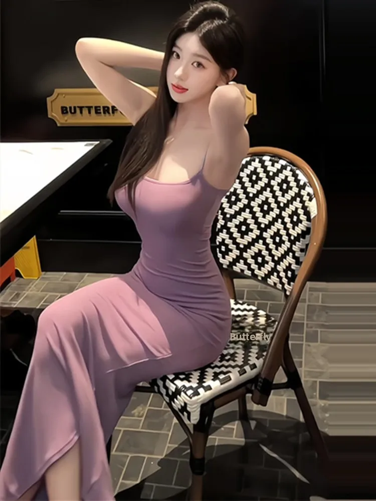 

Sexy Club Hot Girl Purple Strap Dr Women Summer New Slimming Bodycon Long Skirt Korean Sle Commute Wind No Sve
