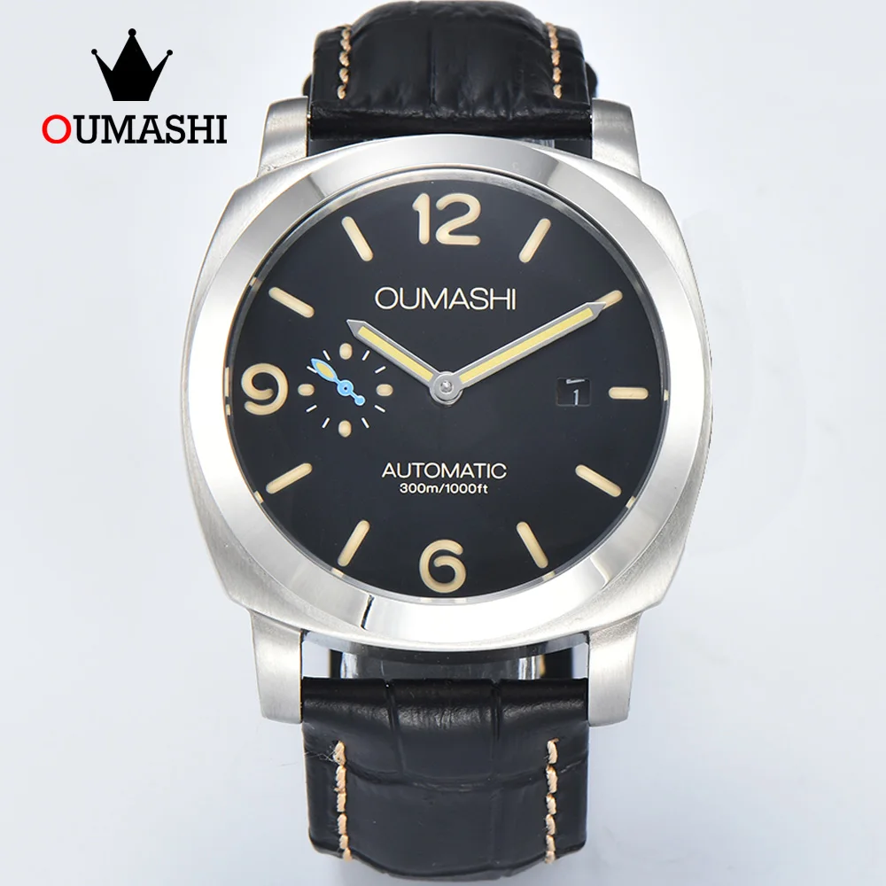 

Watch 44MM Black Blue watches stainless steel case men's watch sapphire glass leather bracelet ST2555 movement