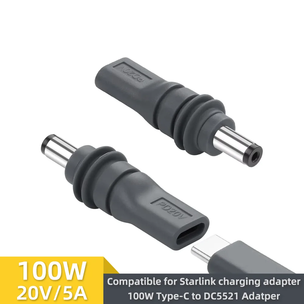 USBC Female to DC5521 Male/DC Female to DCMale Power Adapter For Starlink Mini PD100W Connector Charge Barrel Jack Power Adapter