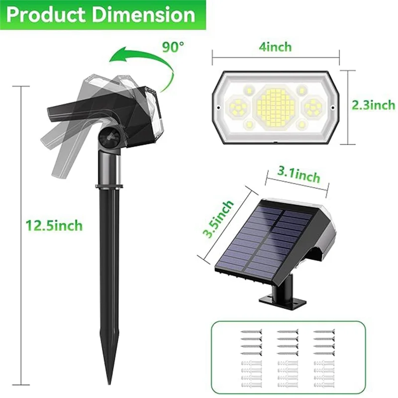 ABBO-Outdoor Waterproof Solar Spot Lights 2 In 1 Solar Powered Landscape For Outside Yard Garden Tree Lawn Pathway Cold Light